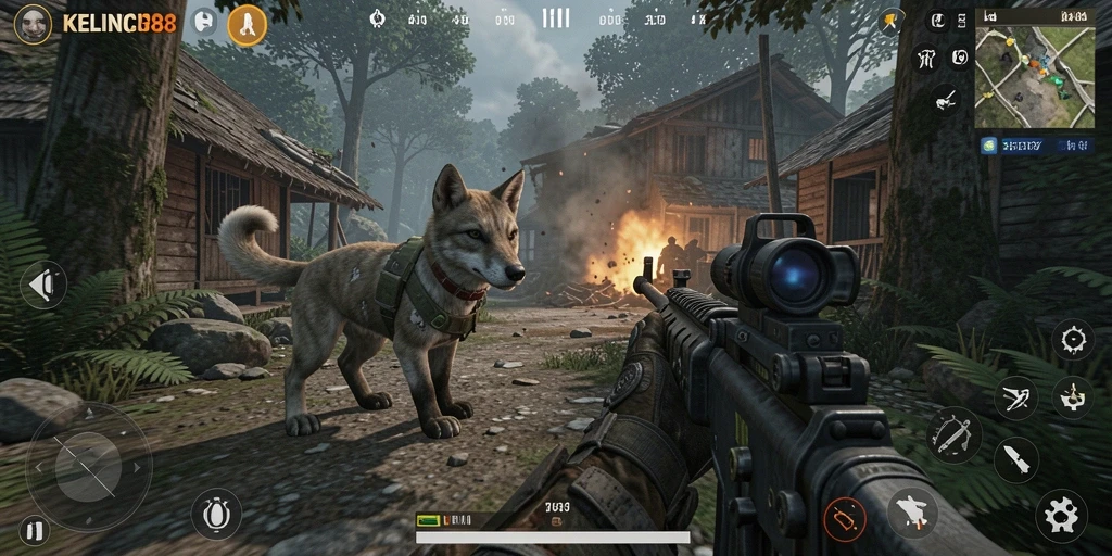 Screenshot gameplay KELINCI88 dengan aksi tembak-menembak yang seru.