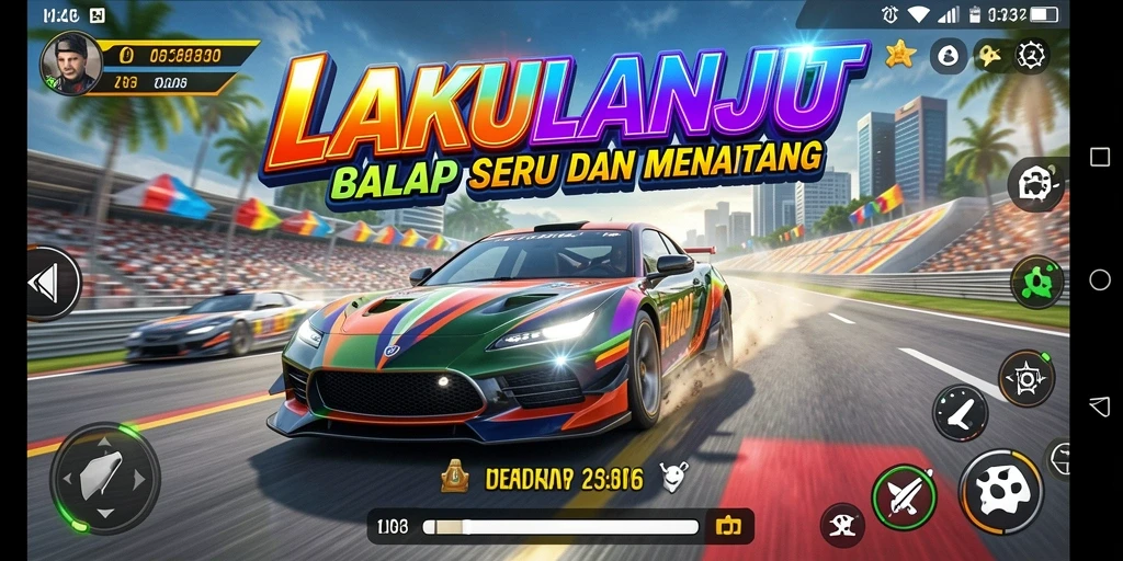 Tampilan gameplay LAKULANJUT dengan aksi balap yang seru.