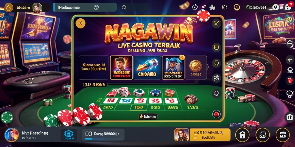Screenshot gameplay NAGAWIN menampilkan dealer langsung dan suasana kasino yang realistik.